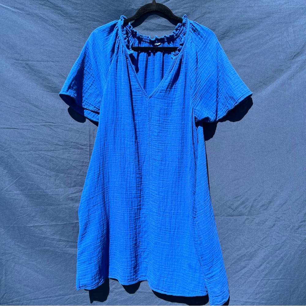 100% Cotton Old Navy Large Blue Crinkle Gauze Mini Swing Dress natural fibers